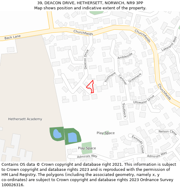 39, DEACON DRIVE, HETHERSETT, NORWICH, NR9 3PP: Location map and indicative extent of plot