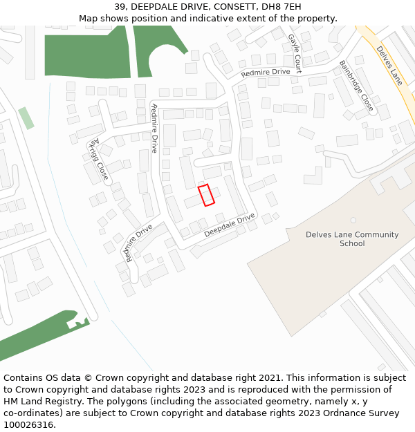 39, DEEPDALE DRIVE, CONSETT, DH8 7EH: Location map and indicative extent of plot