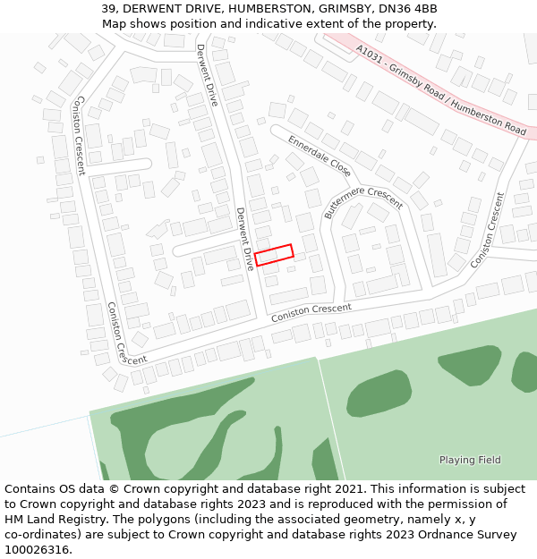 39, DERWENT DRIVE, HUMBERSTON, GRIMSBY, DN36 4BB: Location map and indicative extent of plot