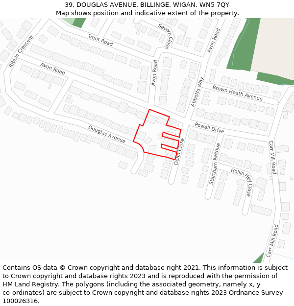 39, DOUGLAS AVENUE, BILLINGE, WIGAN, WN5 7QY: Location map and indicative extent of plot