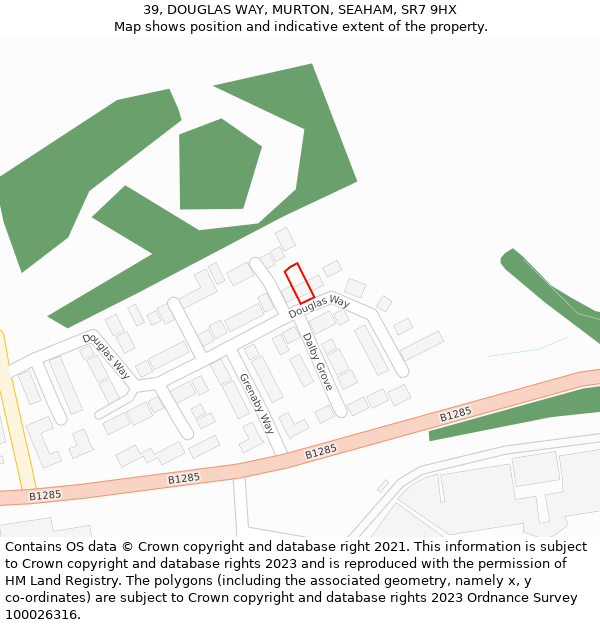 39, DOUGLAS WAY, MURTON, SEAHAM, SR7 9HX: Location map and indicative extent of plot