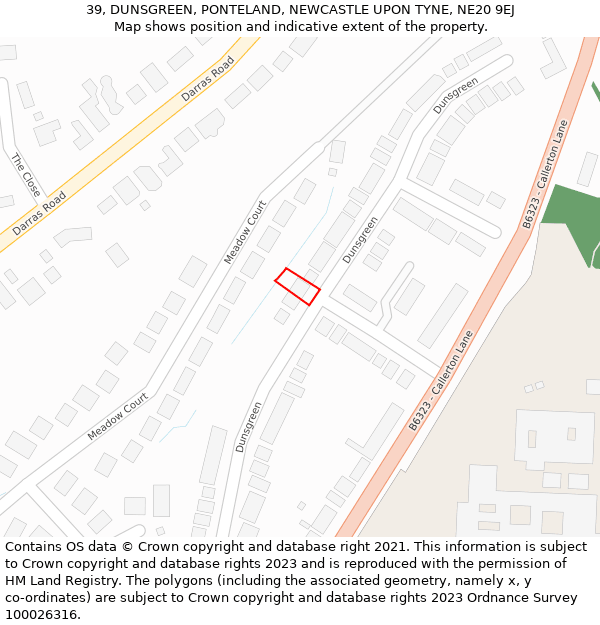 39, DUNSGREEN, PONTELAND, NEWCASTLE UPON TYNE, NE20 9EJ: Location map and indicative extent of plot