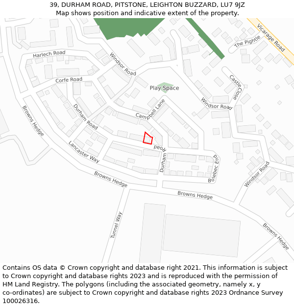 39, DURHAM ROAD, PITSTONE, LEIGHTON BUZZARD, LU7 9JZ: Location map and indicative extent of plot