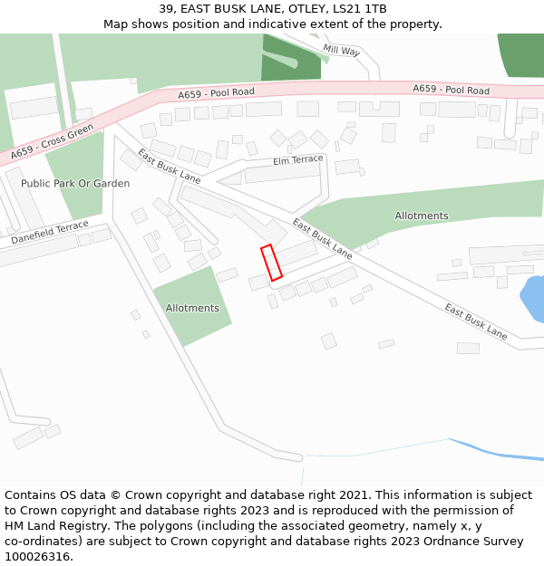 39, EAST BUSK LANE, OTLEY, LS21 1TB: Location map and indicative extent of plot