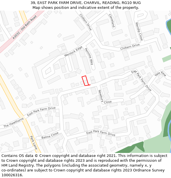 39, EAST PARK FARM DRIVE, CHARVIL, READING, RG10 9UG: Location map and indicative extent of plot