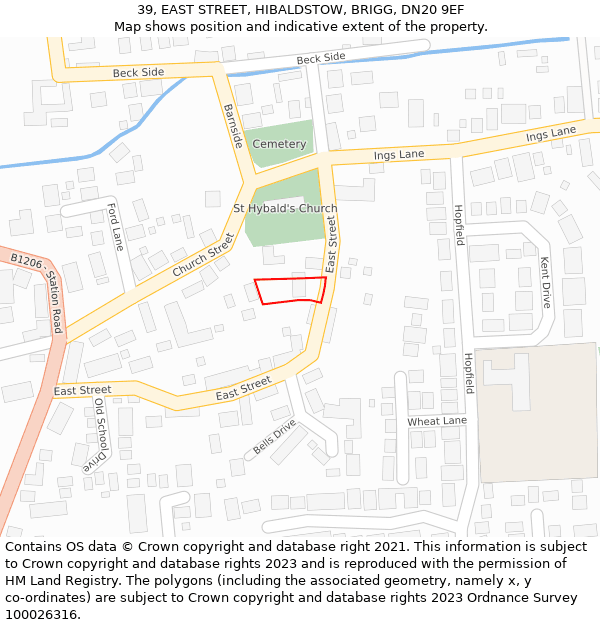 39, EAST STREET, HIBALDSTOW, BRIGG, DN20 9EF: Location map and indicative extent of plot