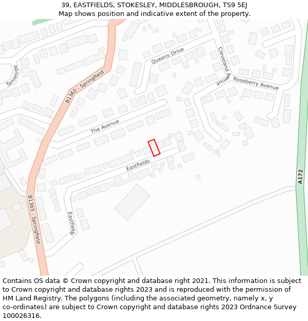 39, EASTFIELDS, STOKESLEY, MIDDLESBROUGH, TS9 5EJ: Location map and indicative extent of plot