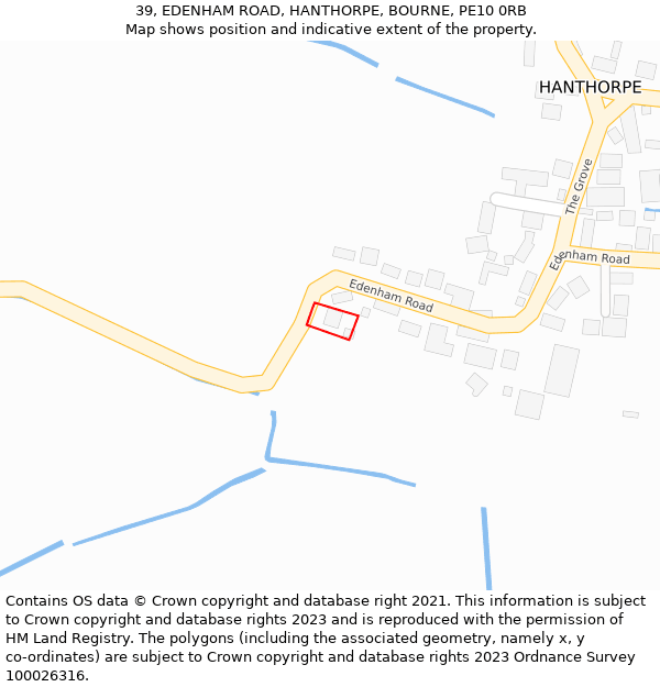 39, EDENHAM ROAD, HANTHORPE, BOURNE, PE10 0RB: Location map and indicative extent of plot