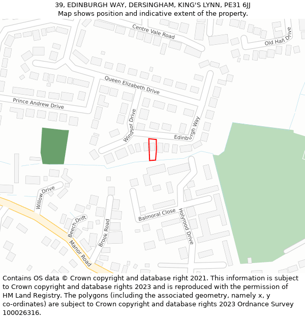 39, EDINBURGH WAY, DERSINGHAM, KING'S LYNN, PE31 6JJ: Location map and indicative extent of plot