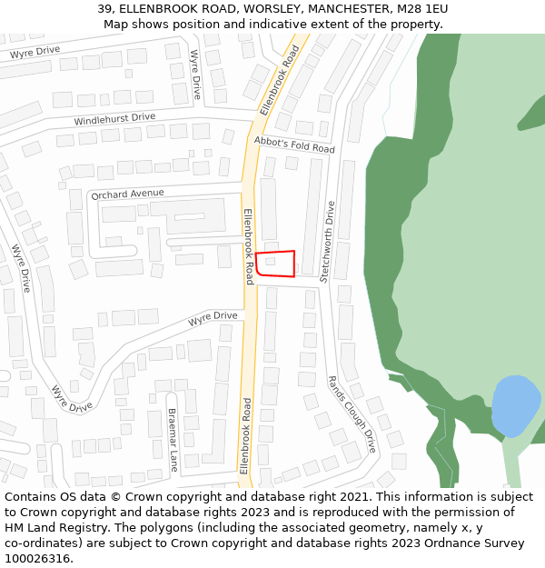 39, ELLENBROOK ROAD, WORSLEY, MANCHESTER, M28 1EU: Location map and indicative extent of plot