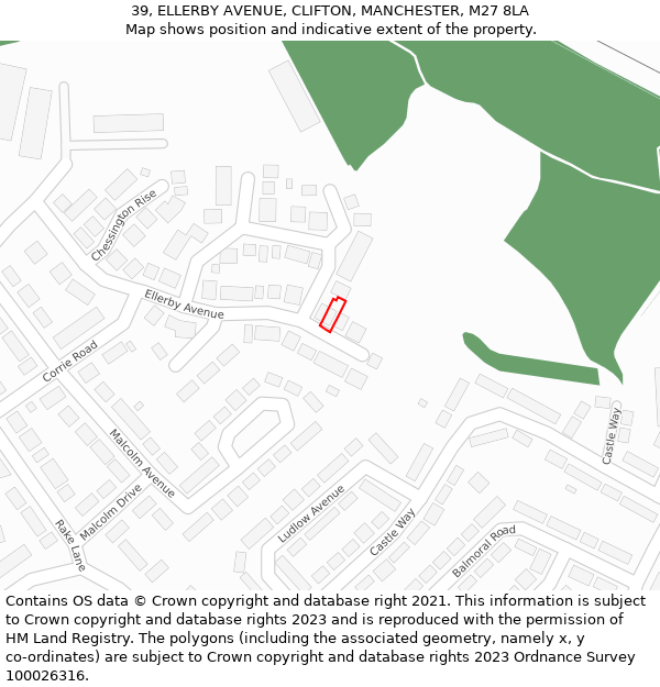 39, ELLERBY AVENUE, CLIFTON, MANCHESTER, M27 8LA: Location map and indicative extent of plot