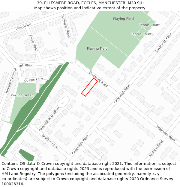 39, ELLESMERE ROAD, ECCLES, MANCHESTER, M30 9JH: Location map and indicative extent of plot