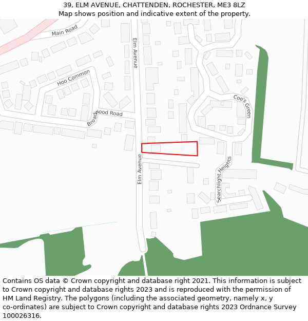 39, ELM AVENUE, CHATTENDEN, ROCHESTER, ME3 8LZ: Location map and indicative extent of plot