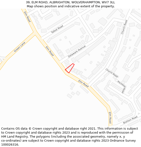 39, ELM ROAD, ALBRIGHTON, WOLVERHAMPTON, WV7 3LL: Location map and indicative extent of plot