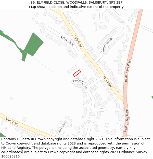 39, ELMFIELD CLOSE, WOODFALLS, SALISBURY, SP5 2BF: Location map and indicative extent of plot