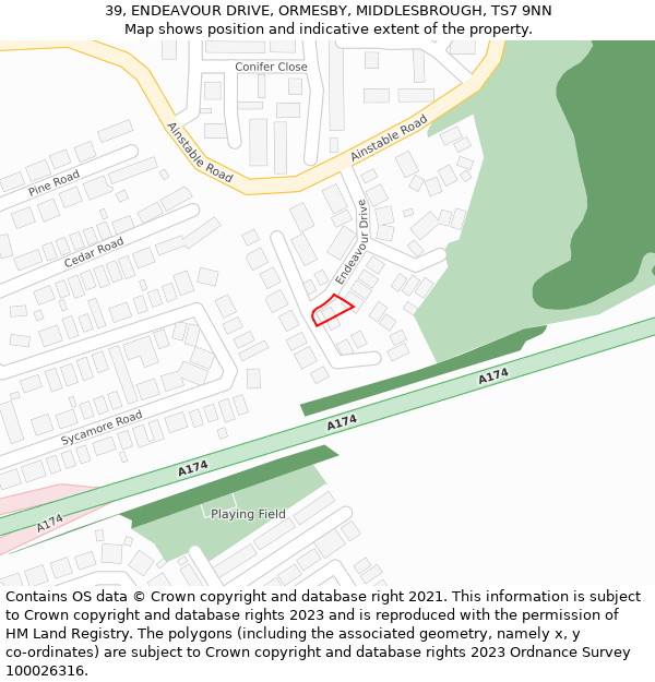 39, ENDEAVOUR DRIVE, ORMESBY, MIDDLESBROUGH, TS7 9NN: Location map and indicative extent of plot