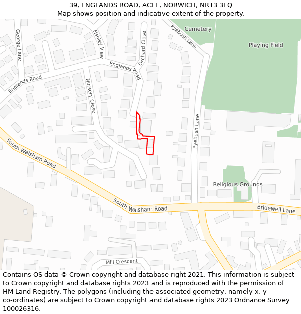 39, ENGLANDS ROAD, ACLE, NORWICH, NR13 3EQ: Location map and indicative extent of plot