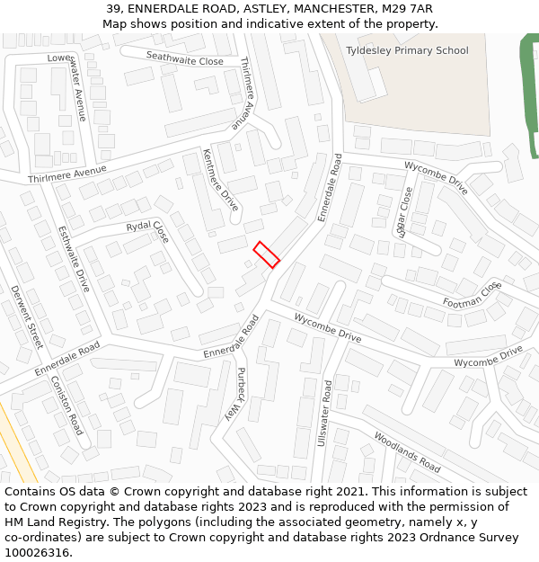 39, ENNERDALE ROAD, ASTLEY, MANCHESTER, M29 7AR: Location map and indicative extent of plot