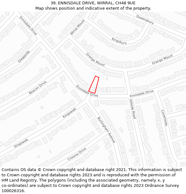 39, ENNISDALE DRIVE, WIRRAL, CH48 9UE: Location map and indicative extent of plot