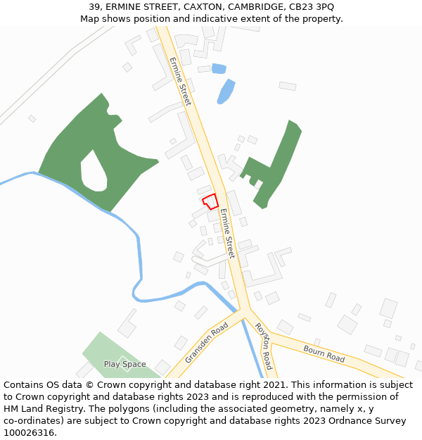 39, ERMINE STREET, CAXTON, CAMBRIDGE, CB23 3PQ: Location map and indicative extent of plot