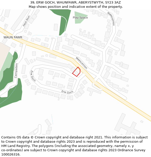 39, ERW GOCH, WAUNFAWR, ABERYSTWYTH, SY23 3AZ: Location map and indicative extent of plot