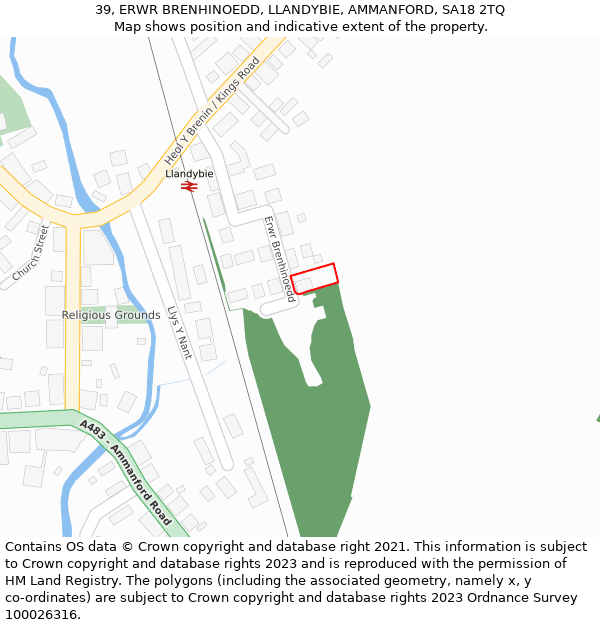39, ERWR BRENHINOEDD, LLANDYBIE, AMMANFORD, SA18 2TQ: Location map and indicative extent of plot