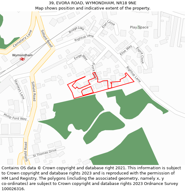 39, EVORA ROAD, WYMONDHAM, NR18 9NE: Location map and indicative extent of plot