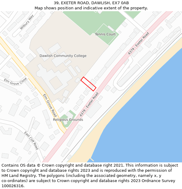 39, EXETER ROAD, DAWLISH, EX7 0AB: Location map and indicative extent of plot
