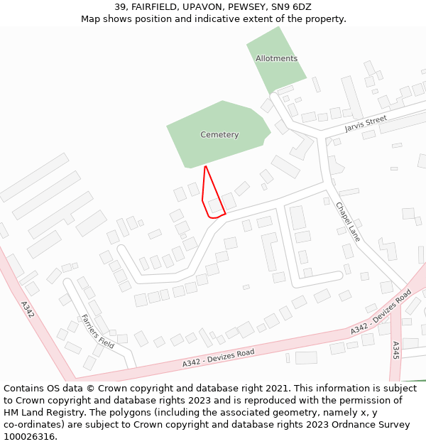 39, FAIRFIELD, UPAVON, PEWSEY, SN9 6DZ: Location map and indicative extent of plot