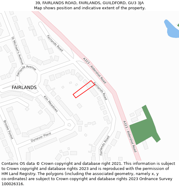 39, FAIRLANDS ROAD, FAIRLANDS, GUILDFORD, GU3 3JA: Location map and indicative extent of plot