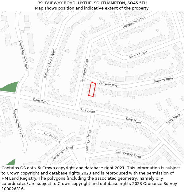 39, FAIRWAY ROAD, HYTHE, SOUTHAMPTON, SO45 5FU: Location map and indicative extent of plot