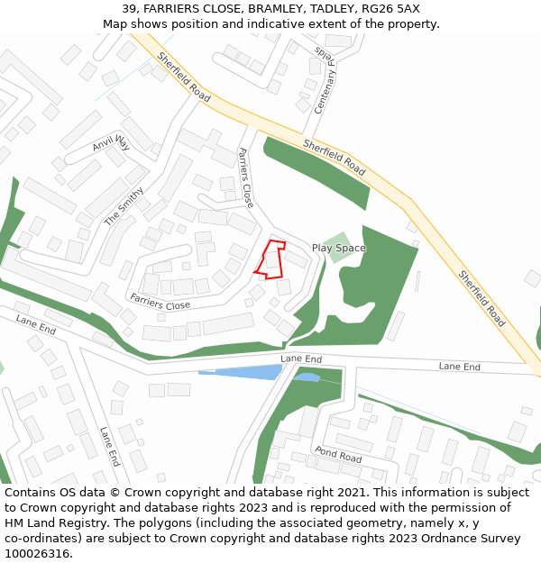 39, FARRIERS CLOSE, BRAMLEY, TADLEY, RG26 5AX: Location map and indicative extent of plot