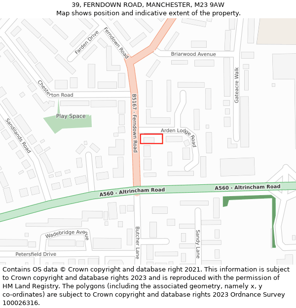 39, FERNDOWN ROAD, MANCHESTER, M23 9AW: Location map and indicative extent of plot