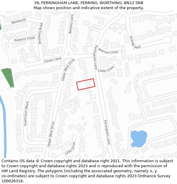 39, FERRINGHAM LANE, FERRING, WORTHING, BN12 5NB: Location map and indicative extent of plot