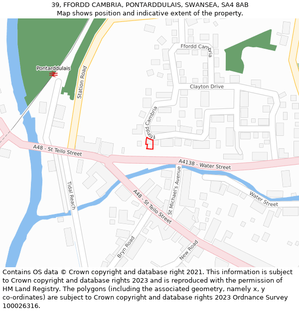 39, FFORDD CAMBRIA, PONTARDDULAIS, SWANSEA, SA4 8AB: Location map and indicative extent of plot