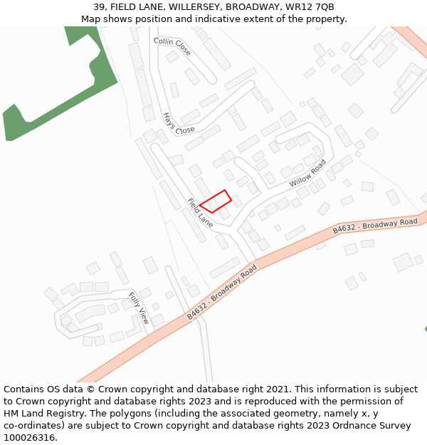 39, FIELD LANE, WILLERSEY, BROADWAY, WR12 7QB: Location map and indicative extent of plot