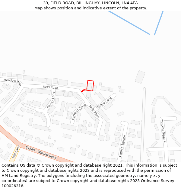 39, FIELD ROAD, BILLINGHAY, LINCOLN, LN4 4EA: Location map and indicative extent of plot