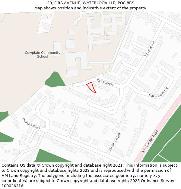 39, FIRS AVENUE, WATERLOOVILLE, PO8 8RS: Location map and indicative extent of plot