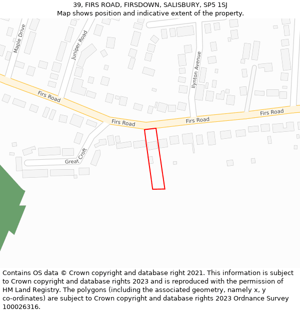 39, FIRS ROAD, FIRSDOWN, SALISBURY, SP5 1SJ: Location map and indicative extent of plot