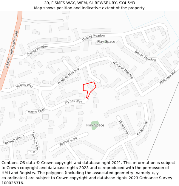 39, FISMES WAY, WEM, SHREWSBURY, SY4 5YD: Location map and indicative extent of plot