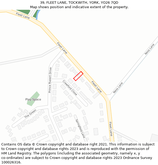 39, FLEET LANE, TOCKWITH, YORK, YO26 7QD: Location map and indicative extent of plot