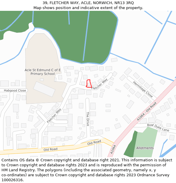 39, FLETCHER WAY, ACLE, NORWICH, NR13 3RQ: Location map and indicative extent of plot