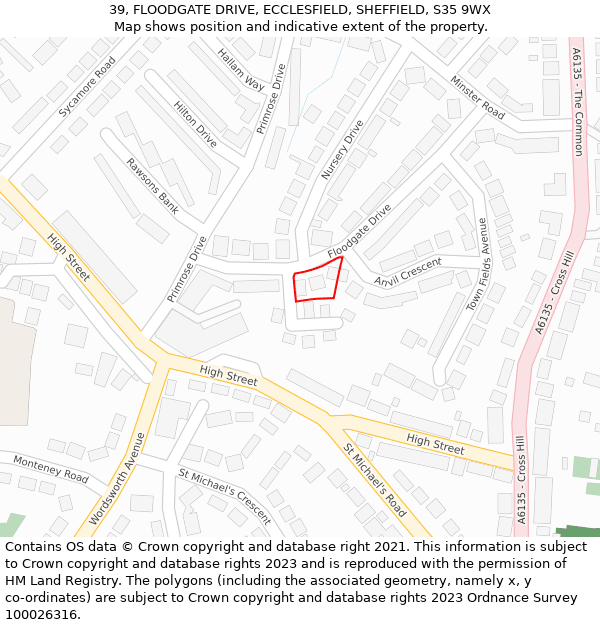 39, FLOODGATE DRIVE, ECCLESFIELD, SHEFFIELD, S35 9WX: Location map and indicative extent of plot