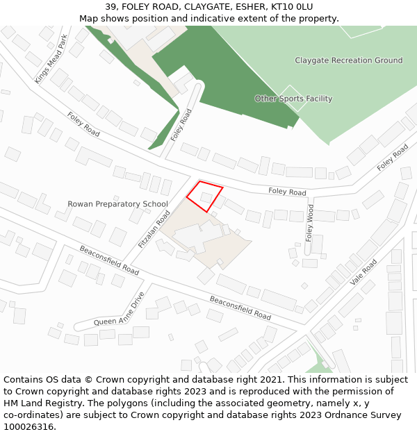 39, FOLEY ROAD, CLAYGATE, ESHER, KT10 0LU: Location map and indicative extent of plot