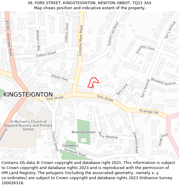 39, FORE STREET, KINGSTEIGNTON, NEWTON ABBOT, TQ12 3AX: Location map and indicative extent of plot