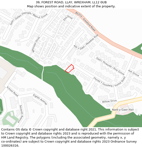 39, FOREST ROAD, LLAY, WREXHAM, LL12 0UB: Location map and indicative extent of plot