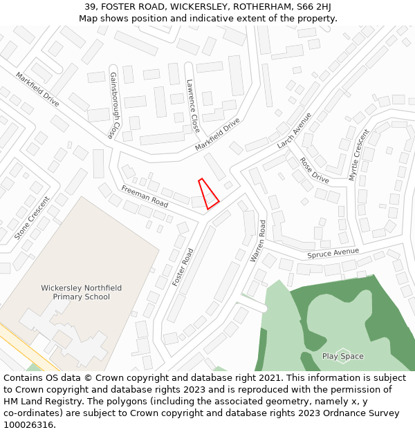 39, FOSTER ROAD, WICKERSLEY, ROTHERHAM, S66 2HJ: Location map and indicative extent of plot