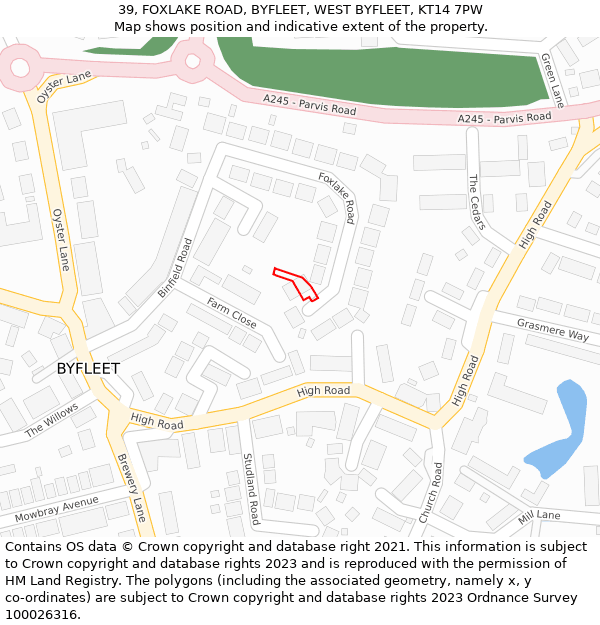 39, FOXLAKE ROAD, BYFLEET, WEST BYFLEET, KT14 7PW: Location map and indicative extent of plot