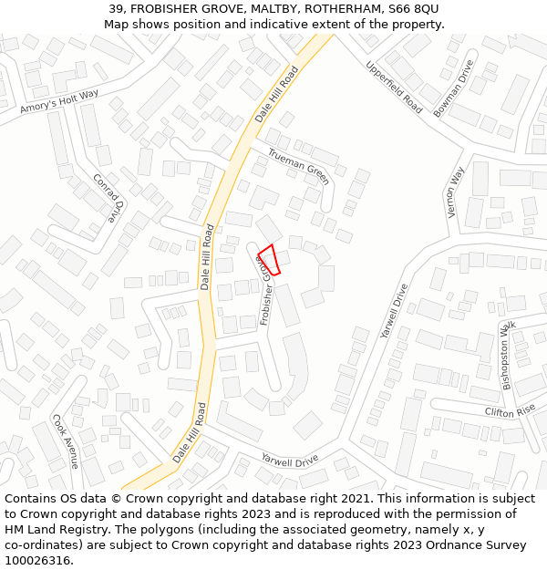 39, FROBISHER GROVE, MALTBY, ROTHERHAM, S66 8QU: Location map and indicative extent of plot