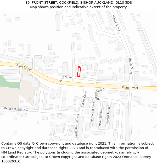 39, FRONT STREET, COCKFIELD, BISHOP AUCKLAND, DL13 5DS: Location map and indicative extent of plot